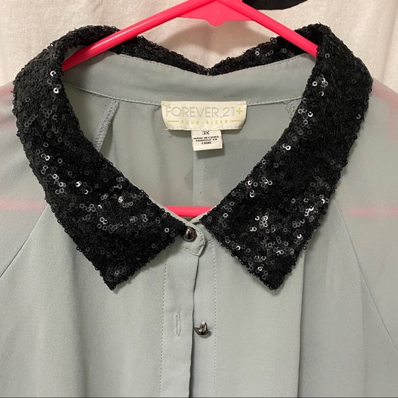 Sequined collared sheer top - Picture 2 of 7